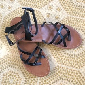 American Eagle by Payless black strappy wedge 10